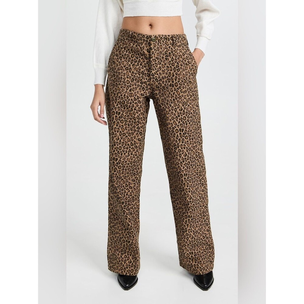 NWOT R13 Leopard Print Wide Leg Utility Pants Print Women’s Utility Jeans, 24